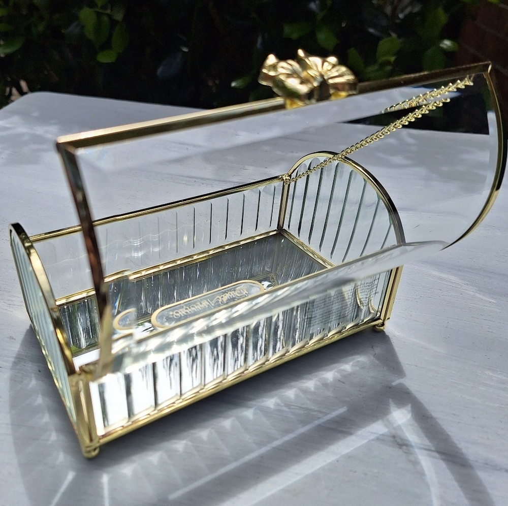 Glass Display Box Gold Metal Jewelry Box Holder Casket Stained Glass Case - Picture 3 of 17